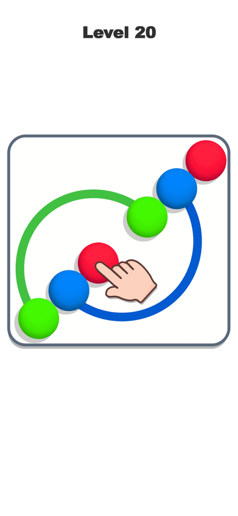 ボールコネクトパズルのゲームプレイ画面。色付きのボールが、交差しないパスで繋がれている様子。