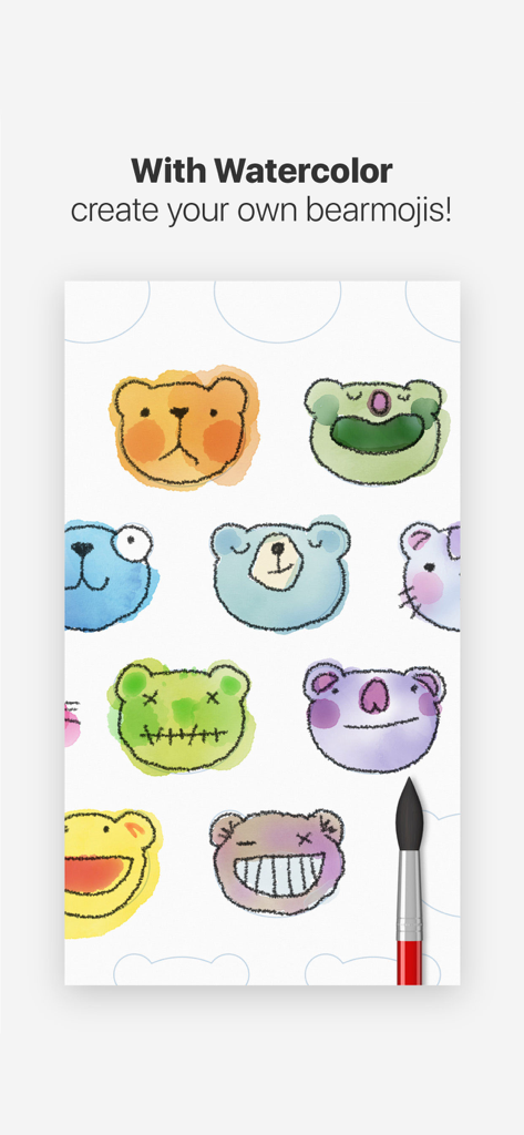 Tayasui Doodle Book - Scribble - A collection of colorful hand-drawn bear faces created with digital watercolor brushes in the Tayasui Doodle Book app.