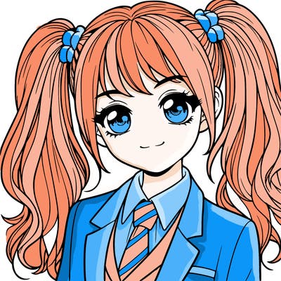 realistic girl with two ponytails and a suit on