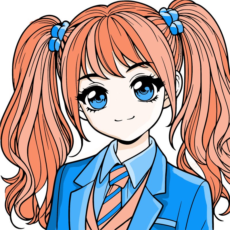 realistic girl with two ponytails and a suit on