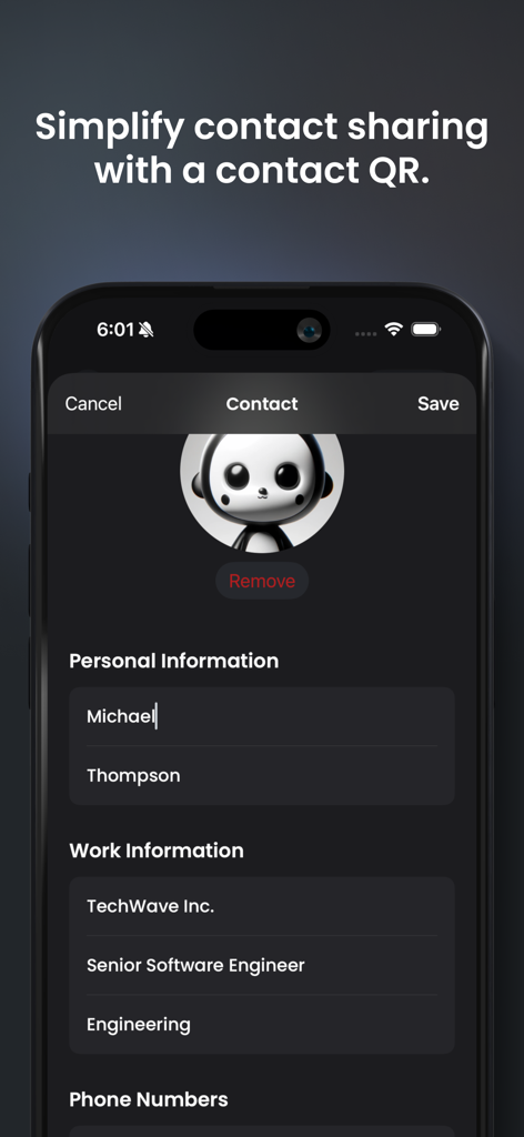 SoCard: Digital Business Card - Interfaz para crear un perfil de tarjeta de presentación digital en la app SoCard en iPhone