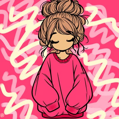 girl with baggy sweatshirt and messy bun