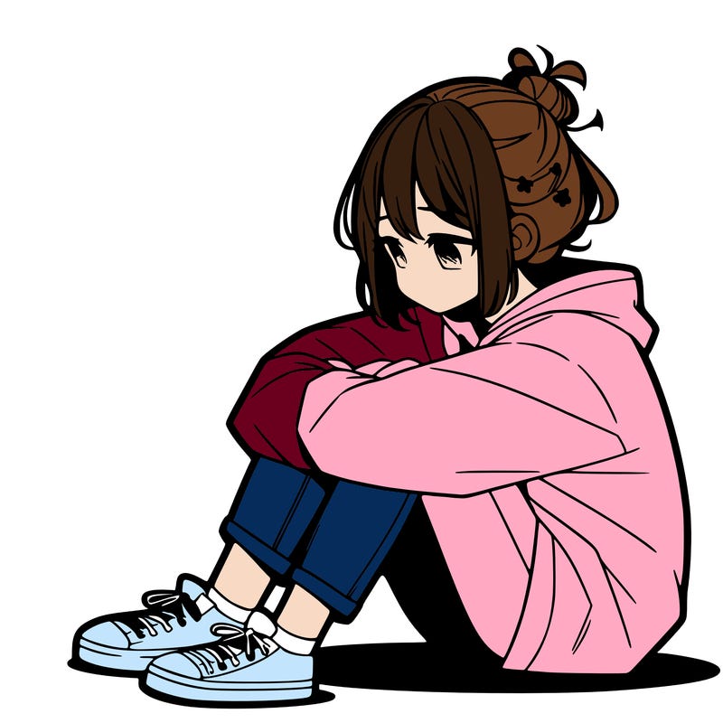 sad anime girl sitting alone