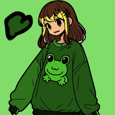 girl wearing frogging sweatshirt