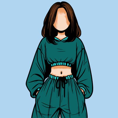 realistic girl faceless with baggy pants and a crop top