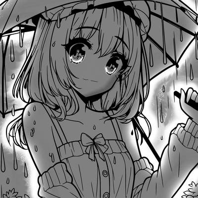 pretty anime girl in the rain