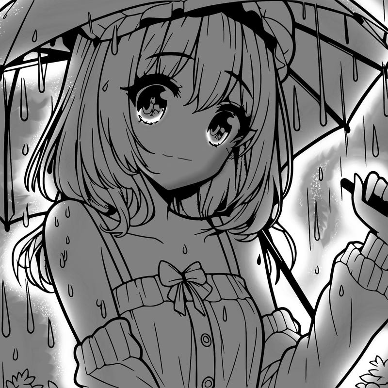 pretty anime girl in the rain