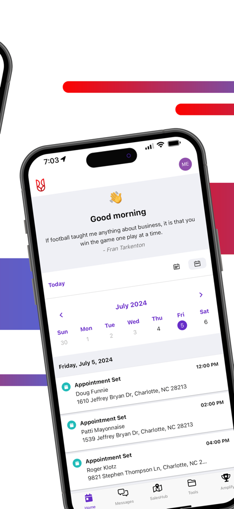 SalesRabbit+ - SalesRabbit plus app screen showing a calendar and scheduled field sales appointments
