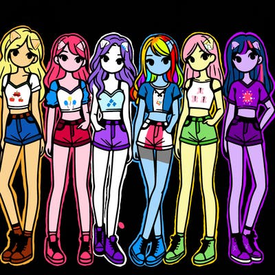 a group of girls wearing crop tops and shorts