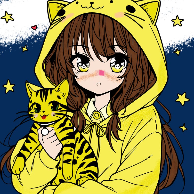 anime girl holding a bengal cat wearing a cat hoodie
