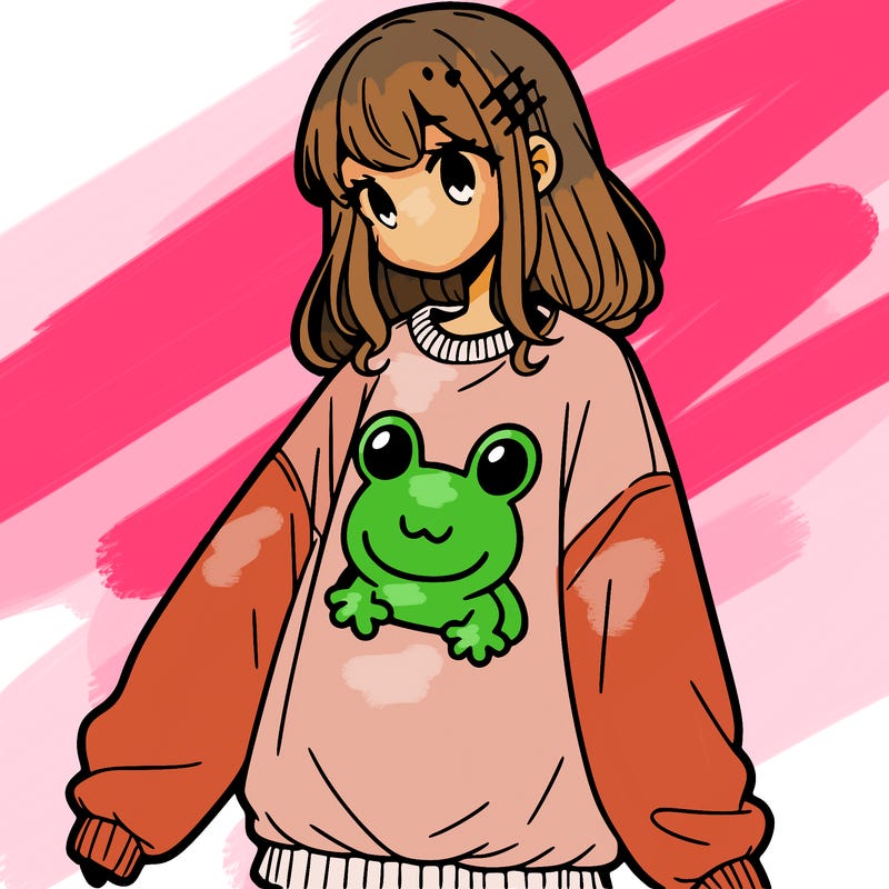girl wearing frogging sweatshirt