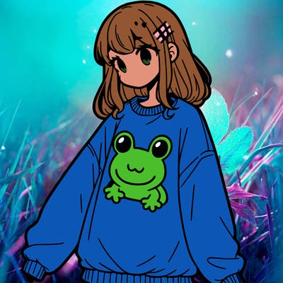 girl wearing frogging sweatshirt