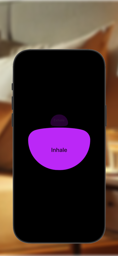 SleepLight: Breath Sleep Aid - SleepLight app interface showing a glowing purple circle with the word Inhale for guided breathing exercises
