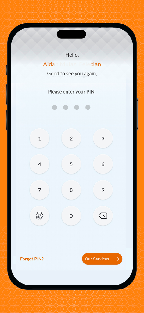 UTT AMIS - UTT AMIS app secure login screen showing a numeric PIN entry keypad