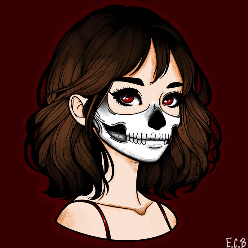 realistic girl with skull