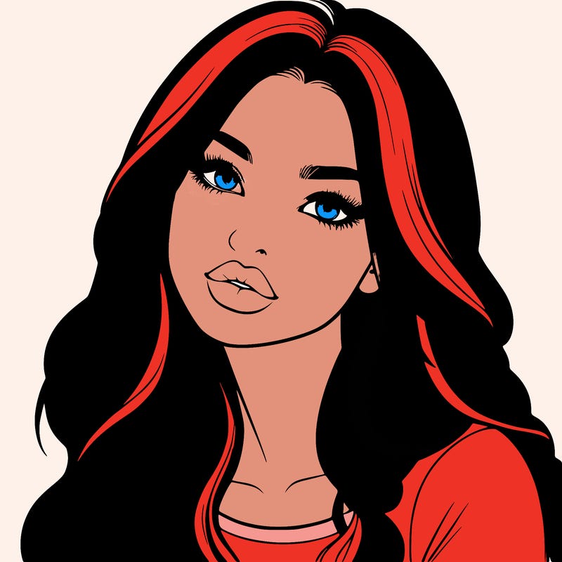 realistic girl with hair on her hair and lips