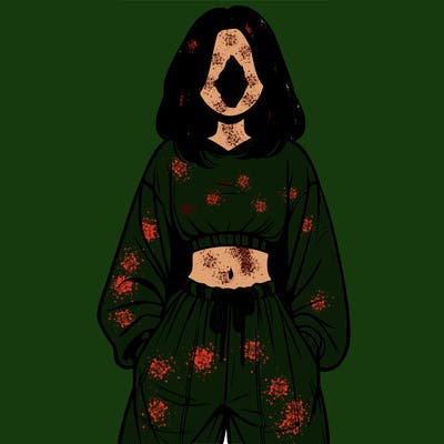 realistic girl faceless with baggy pants and a crop top