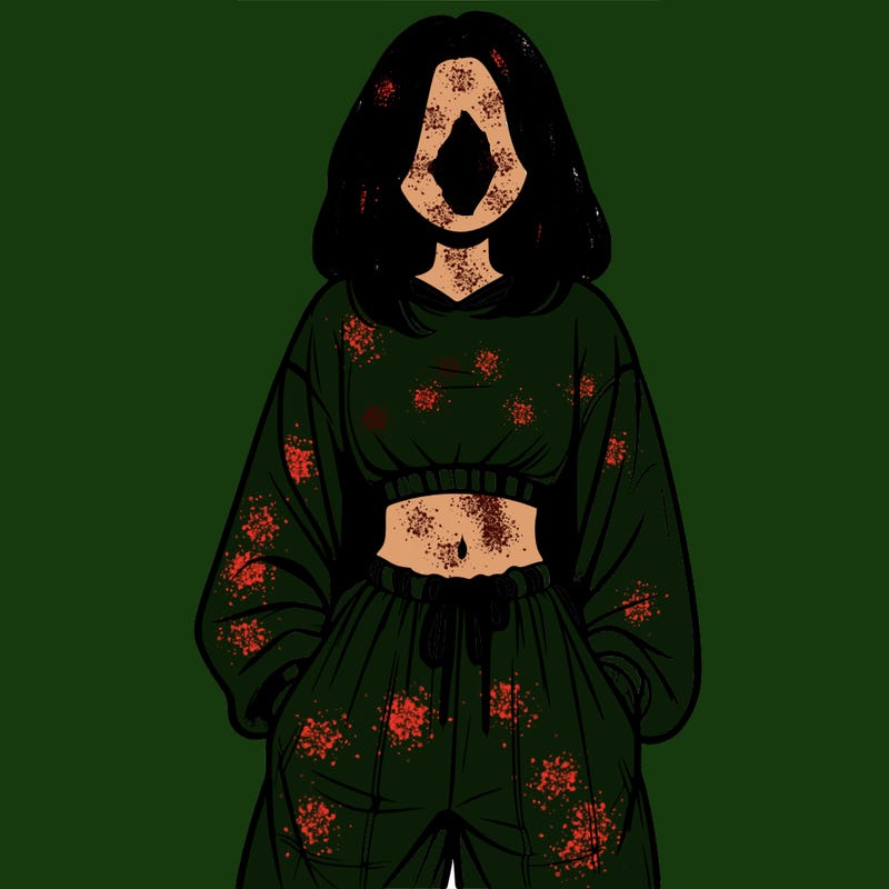 realistic girl faceless with baggy pants and a crop top