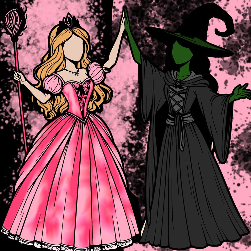 detailed realistic split of a princess and a witch