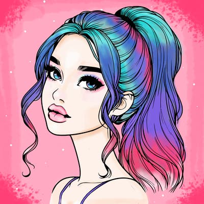 realistic girl with a ponytail on her hair and lips