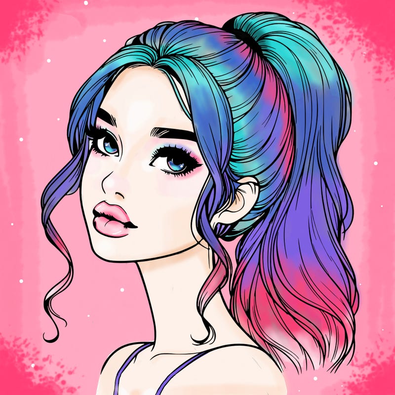 realistic girl with a ponytail on her hair and lips