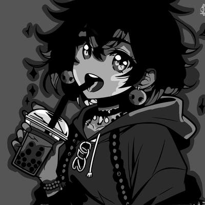 hot baddie anime girl drinking boba and biting the straw