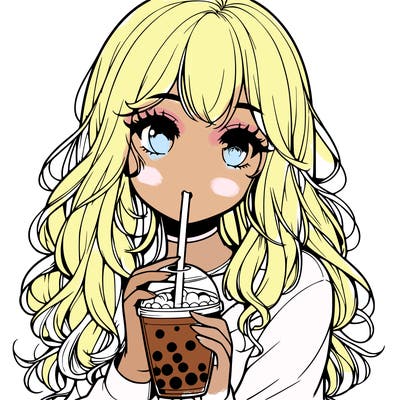 realistic girl drink a boba