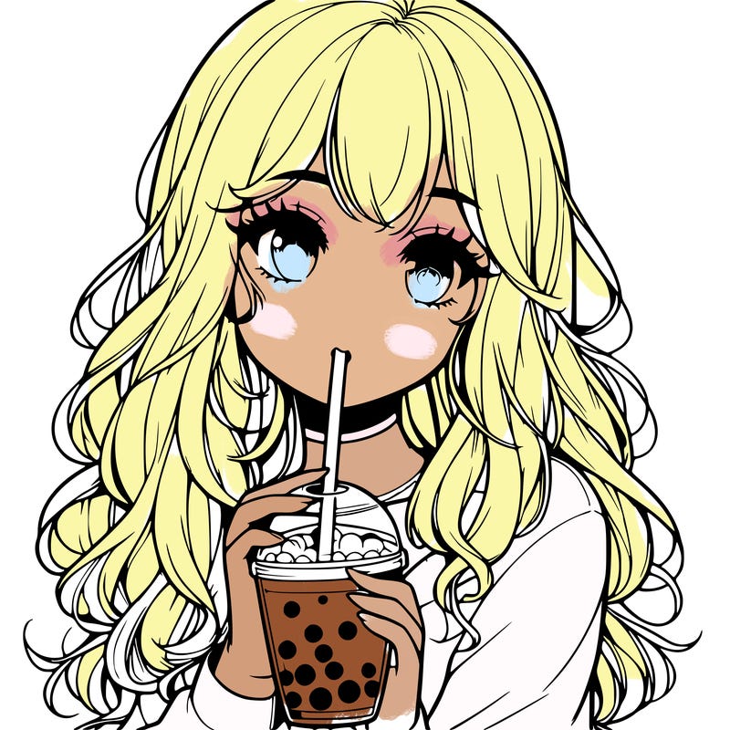 realistic girl drink a boba
