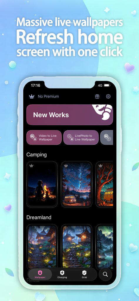 xLiveWallpaper - Video to Live - The xLiveWallpaper app interface showing categories of live wallpapers and video to live options.