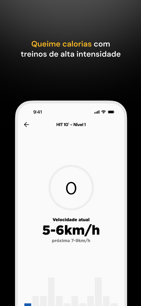 Smart Fit App - 속도 추적 기능이 있는 고강도 인터벌 트레이닝 세션을 보여주는 Smart Fit 앱 화면