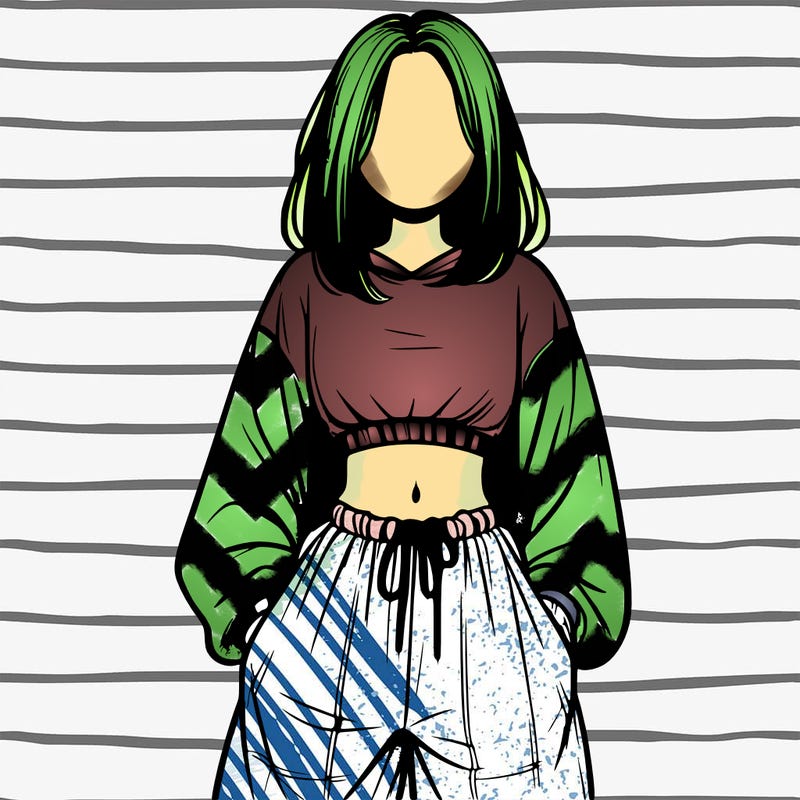 realistic girl faceless with baggy pants and a crop top