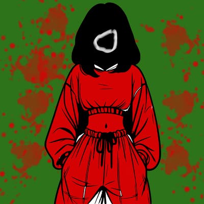 realistic girl faceless with baggy pants and a crop top