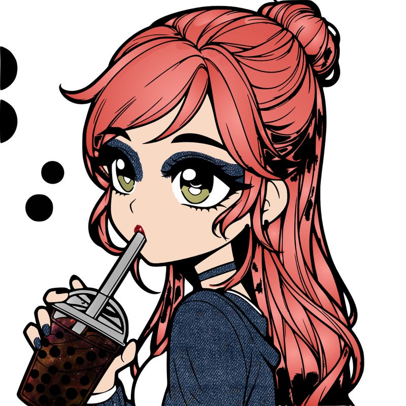 a realistic girl drinking boba