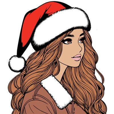 realistic girl in santa hat