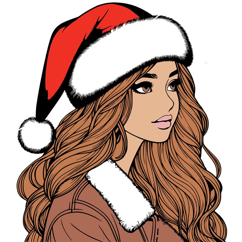 realistic girl in santa hat