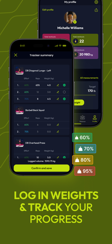 Resilient: strength workouts - Resilient app interface showing workout tracker summary to log weights and track personal fitness progress