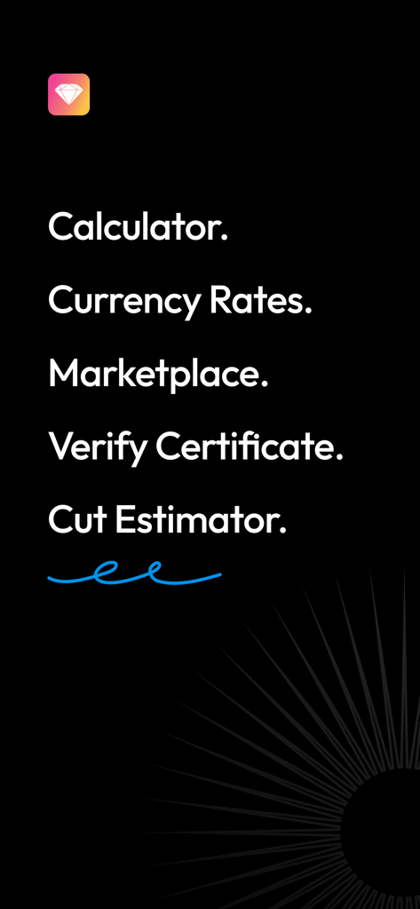 DRC - Diamond Rate Calc - Key features of the DRC Diamond Rate Calc app listing calculator currency rates marketplace certificate verification and cut estimator
