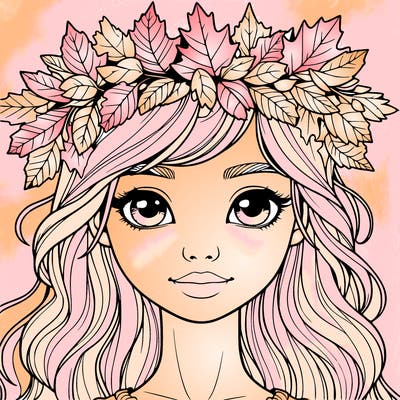 realistic girl with fall leaf crown