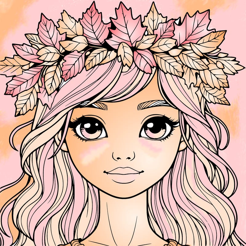 realistic girl with fall leaf crown