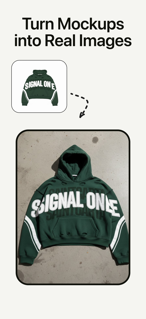 3D Clothing Mockup: MockLab 3D - A comparison showing a flat 2D graphic of a green hoodie being transformed into a high-quality realistic photographic mockup