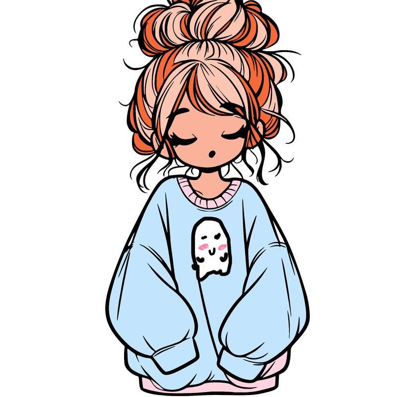 girl with baggy sweatshirt and messy bun
