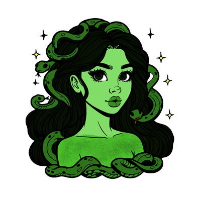 realistic girl with snakes as hair