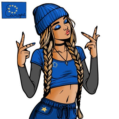 realistic teenage girl with braids and a beanie and crop top doing 🫶🏼