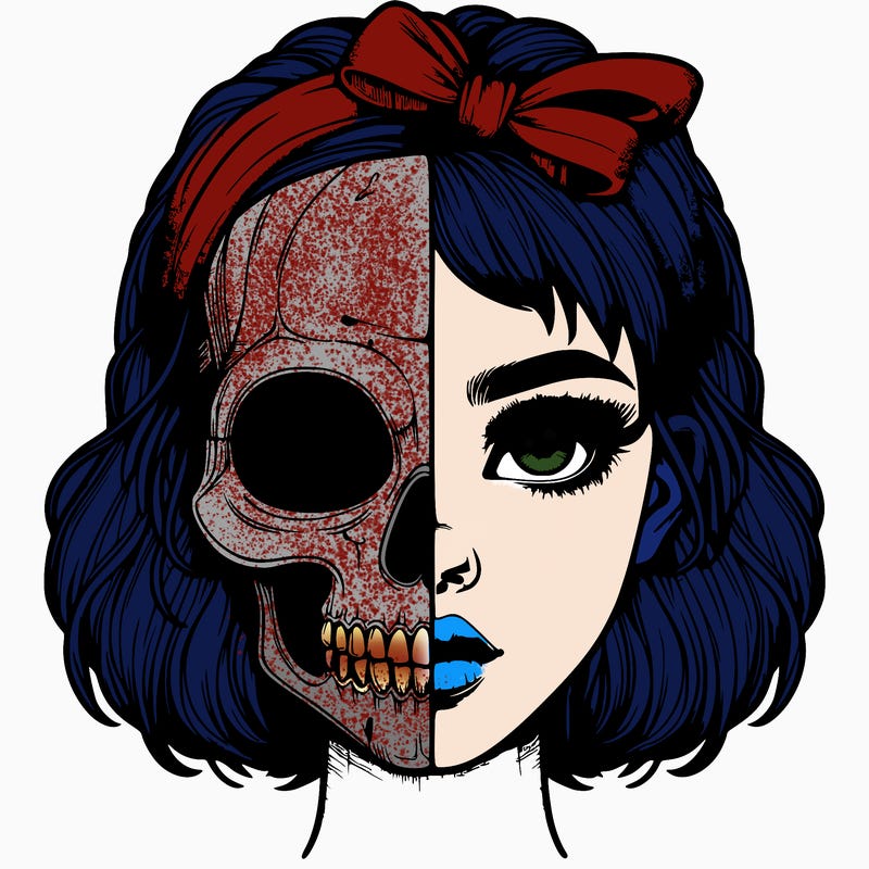 realistic girl with half skull mask