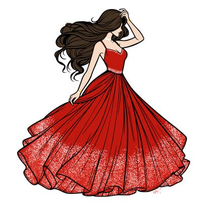 realistic woman with dress flowing in the wind