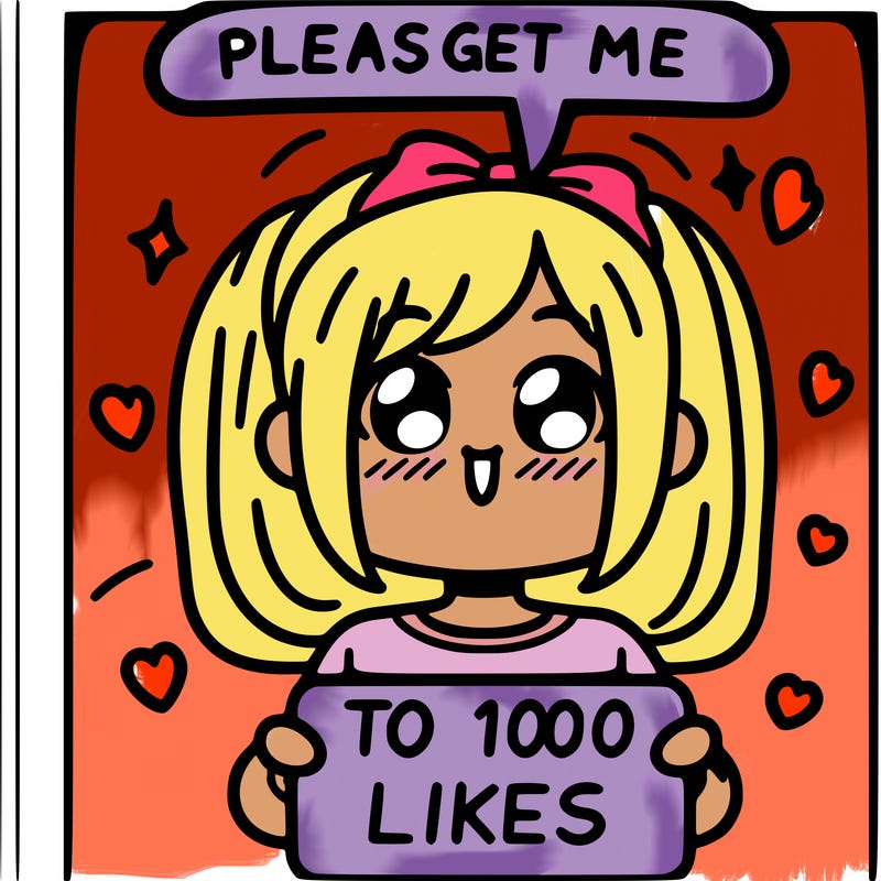 a girl saying please get me to 100 likes