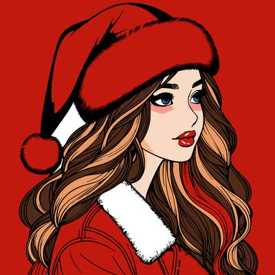 realistic girl in santa hat