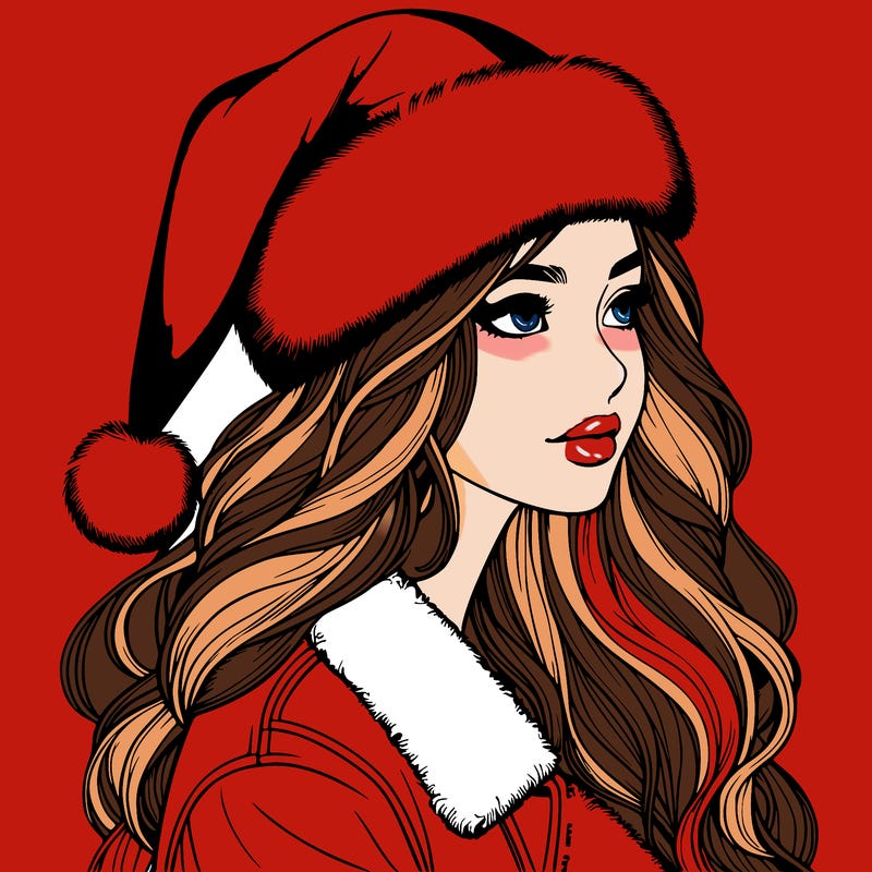realistic girl in santa hat