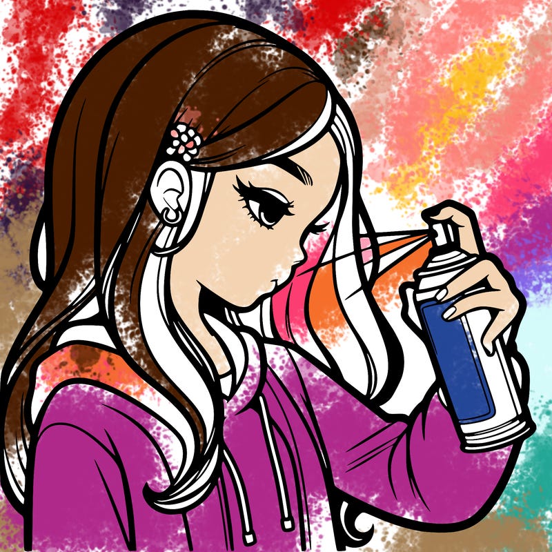 a realistic girl spray painting