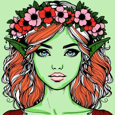 realistic female elf with flower crown